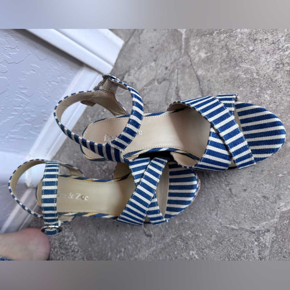 Eva&Zoe Blue Striped Wedge Sandals - Picture 2 of 5